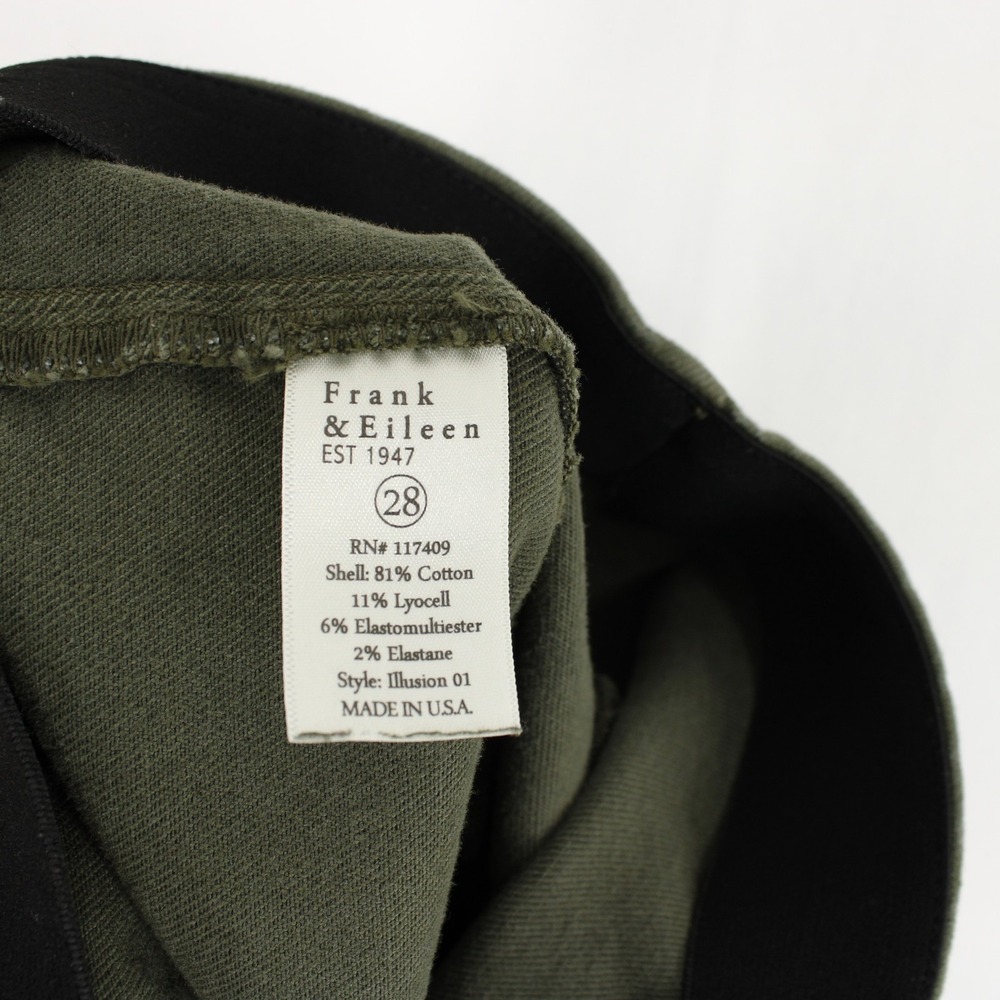 Frank & Eileen Derry Illusion Pants Womens 28 Green Pull On Raw Hem Slim - Picture 9 of 10